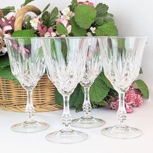Set of 4 Vintage Crystal Water Goblets Clear Lead Crystal Capri Stemware Glasses